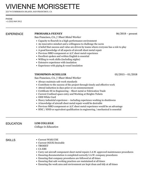 sheet metal resume sample|resume examples sheet metal worker.